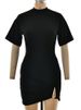 JULISSA MO Elegant Round Neck Metal Button Women Mini Dress Black Short Sleeve Ruched Dress Female Spring Slim Party Club Dress_ecoleips.com