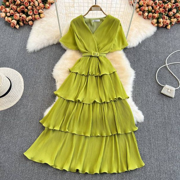 Vintage-Inspired Women's High Waist Tiered Maxi Dress V-Neck Elegant Beach Casual Wear Flowy Skirt Multiple Colors One Size Fits Most_ecoleips.com