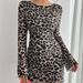 Women's Sexy Leopard Print Mesh Backless Bell Sleeve Dress - A-Line Mini Dress With Round Neck & Long Sleeves_ecoleips.com