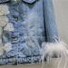 Women’s Clothing Spring New European Fashion Heavy Beaded Sequined Stitching Ostrich Fur Denim Jacket Women's Trend_ecoleips.com