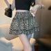 American Style Sexy Leopard Print Double Layer Cake For Women 2025 Summer Elastic High Waist Slimming Puffy A-line Short_ecoleips.com