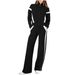 Women's Clothing Stand Up Collar Long Sleeved Stitching Color Matching Casual Sweatshirt Suit_ecoleips.com