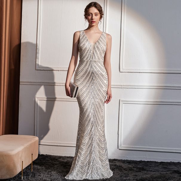Women's Clothing Evening Dress With Sequins Company Annual Meeting Dinner Party Etiquette Lady Slim Long Dress_ecoleips.com