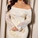 Elegant Plus Size Off-Shoulder Dress With Floral Embroidery – Stretchy Long Sleeve Bodycon Dress For Women (Available In 5 Sizes)_ecoleips.com