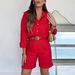 Women's Solid Color Cotton Long Sleeved Shirt And Shorts Set High Waist Fashion Casual European American Style Clothing_ecoleips.com