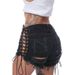 Distressed High-Waisted Ripped Denim Shorts For Women – Edgy Gothic Punk Style With Eyelet & Bandage Details (Black/White/Red/Blue/Army Green, S-XXL)_ecoleips.com