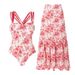 Women's Floral & Striped One-Piece Swimsuit – High-Cut Leg, Adjustable Straps, Swim Dress Cover-Up Included_ecoleips.com