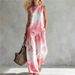 Women's Rainbow Tie Dye Two Piece Set Sleeveless Round Neck Top With Wide Leg Pants Casual Summer Outfit_ecoleips.com