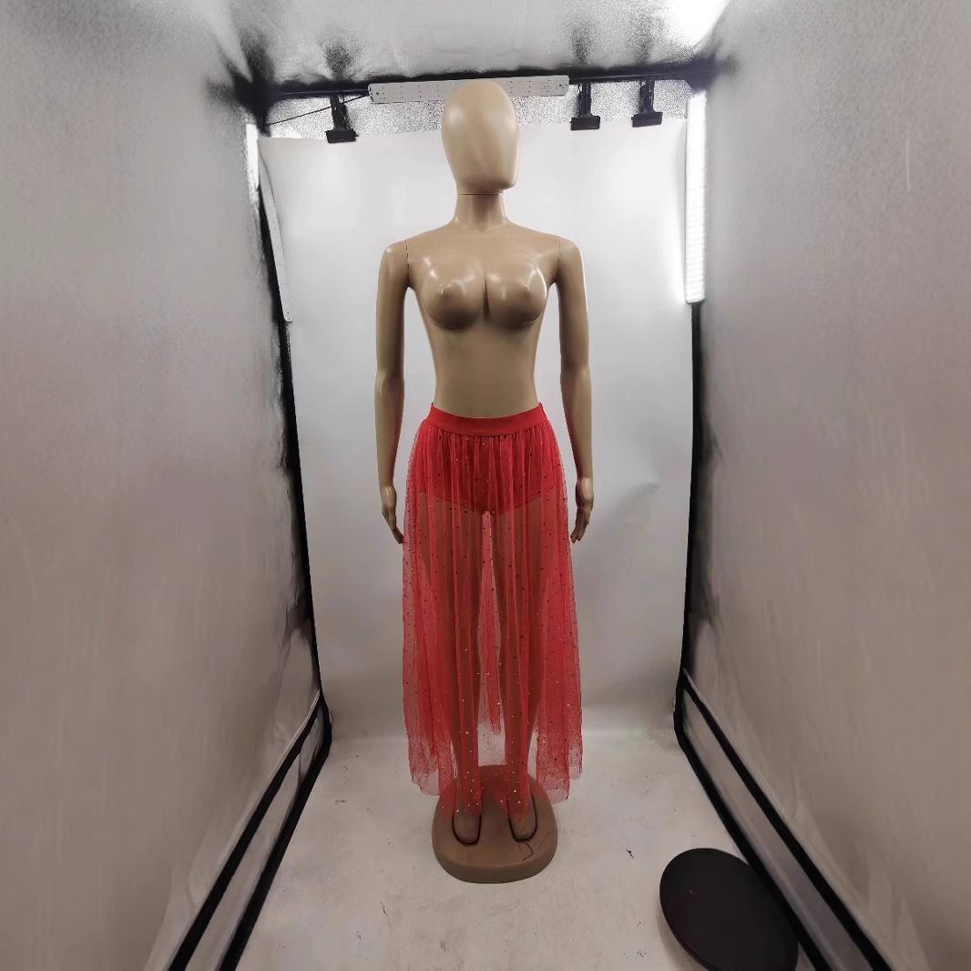 Verve Sexy Nightclub See-through Pleated Lace Bodycon Mesh Waist Half Skirt_ecoleips.com