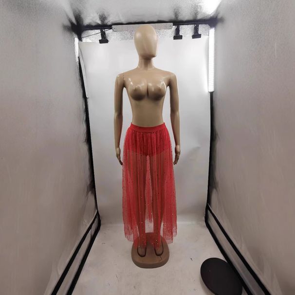 Verve Sexy Nightclub See-through Pleated Lace Bodycon Mesh Waist Half Skirt_ecoleips.com