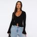 Women's Sexy V Neck Cardigan European American Style Ruffles Bell Sleeves Slimming Waist Top_ecoleips.com
