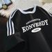Women's Trendy Short Sleeve T-Shirt Three Stripe Crew Neck Versatile Loose Fit Printed Patchwork Thin Style 2024 New_ecoleips.com