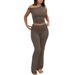 Women's Off Shoulder Short Sleeve T-Shirt And High Waist Yoga Set Casual Comfort Stretchy Lounge Wear_ecoleips.com