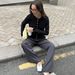Women's Long Sleeved Ruffled Knit Cardigan Autumn/Winter Casual Solid Color Sweater Single Breasted European American Style_ecoleips.com