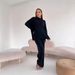 Autumn Winter Russian Sleeve Loose Casual Long Pants Sweater Set For Women With Slit_ecoleips.com