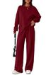 Women's Casual Lounge Set Long Sleeve Round Neck Top & Pants Two-Piece Outfit Soft Polyester Spandex Blend Comfortable Loungewear_ecoleips.com