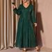 Elegant Plus Size V-Neck Evening Dress For Women - Long Sleeve A-Line Formal Gown For Wedding & Special Occasions_ecoleips.com