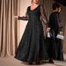 Elegant Mesh & Glitter Party Dress V-Neck Long Sleeve A-Line Gown, Shimmer Evening Dress For Ball, Prom, And Special Occasions (S-XL)_ecoleips.com