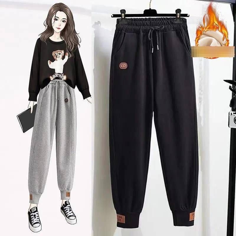 Retro Cotton Fleece Tracksuit Set – Half-Zip Stand Collar Hoodie + Relaxed Harem Pants (S-3XL, Winter Cozy Outfit)_ecoleips.com