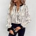 Elegant Black Striped Women's Shirt V Neck Long Sleeves Casual Fashion Top For Spring Summer Autumn_ecoleips.com
