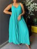 plus Size Women's Casual V Neck Pleated Suspender Dress European American Style Spring Autumn Regular Thickness_ecoleips.com