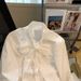 Women's White V Neck Blouse Lace Trimmed Bow Elegant French Design Spring Top_ecoleips.com