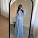 Elegant Chiffon Slim Fit Bodycon Dress for Women with Long Sleeve Flared Cuffs And High Waist Pure Color Flowy Dress (XS-XXXL 8 Colors)_ecoleips.com