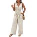 Summer Casual Lace Up Jumpsuit For Cross Border Trade, Europe And America Sleeveless V Neck Striped Jumpsuit For Women_ecoleips.com