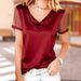 Women's Loose Casual Top Versatile Solid Color Draped Neck Mesh Rhinestone Short Sleeve T-Shirt European American Style 2026 New_ecoleips.com