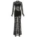 "Patchwork Hollow-Out Bodycon Dress – Sexy Round Neck & Sheer Mesh Design For Women"_ecoleips.com