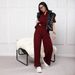 Women's Slimming Collar Pullover Top With Wide Leg Trousers Knit Fashion Set Solid Color Short Sleeve Sportswear_ecoleips.com