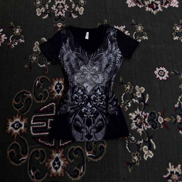 Sexy V Neck Short Sleeve T-Shirt Women's Fashion Print American Slim Fit Gothic Style Top for Wholesale_ecoleips.com