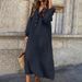 A Long, Fashionable And Loose Cotton And Linen Solid-Color Long-Sleeved V-Neck Button Dress_ecoleips.com