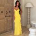 European And American 2026 Spring/Summer Sexy Backless Strap V-Neck Off-Shoulder Wave Slim Fit Side Slit Long Dress_ecoleips.com