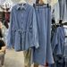 Elegant Denim Shirt & Fishtail Skirt Set – Tie-Waist Slim Fit, Autumn Streetwear Outfit_ecoleips.com
