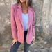 Women's Autumn Winter Wool Blend Buttoned Blazer Jacket - Slim Fit Office Casual Coat With Notch Lapel & Real Pockets_ecoleips.com