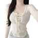 Women's Long Sleeve T-Shirt Pure Alluring Style Spring Autumn Subtle Design Curved Tight Fit Tie up Busty Top 2026_ecoleips.com