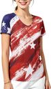 American Flag 4th Of July T Shirt Women Patriotic USA Graphic Star Stripes Fourth July Tee Casual V Neck Tee Tops_ecoleips.com
