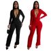 Women’s Clothing Fashion Sexy V Neck Long Sleeved Hot Diamond Arm Jumpsuit New_ecoleips.com