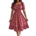 Real Shot Of Cross-border Women's Dress, 2026 Spring-summer New Style, European And American Floral Print, Square Neck,_ecoleips.com