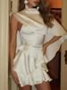 Fashion Shawl Sleeve Irregular Mini Dress Women Elegant Layered Flared Satin Short Dress Casual High Neck Birthday A Line Dress_ecoleips.com