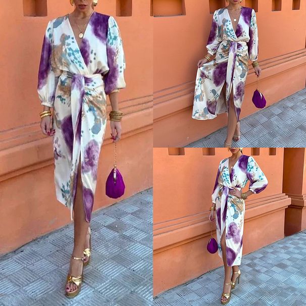 Women's Clothing Spring Women's Sexy Elegant V Neck Printed Slim Fit Casual Suit Long Sleeve For Formal & Casual For Women_ecoleips.com