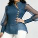 2027 Fashion European-USA Style Elegant Women Asymmetric Collar Cowboy Organza Splicing Side Buckle Long Sleeve Slim Shirts_ecoleips.com