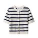 Breathable Color-Block Striped Knit Cardigan For Women, Textured Openwork Loose-Fit Short Sleeve Cover-Up_ecoleips.com