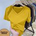 Women's Ribbed Shoulder Short Sleeved T Shirt V Neck Loose Fit Plus Size Summer New Fashion High End Top_ecoleips.com