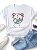 Women's Cracked Bear Glory Letter Graphic T-Shirt Round Neck Short Sleeve Loose Casual Streetwear Summer Tops_ecoleips.com