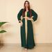 Elegant Green Long-Sleeve Hooded Dress With Lace Trim – Modest Islamic Fashion For Women Breathable Comfort_ecoleips.com