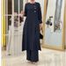 H718 Muslim Women's Two-Piece Set Fashionable Elegant Solid Color Irregular Long Shirt Top Wide-Leg Pants Robe_ecoleips.com