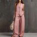 Women's Cotton Linen Two Piece Set Sleeveless Vest And Wide Leg Pants Casual Comfortable Spring Summer Autumn Outfit_ecoleips.com
