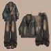 Women's Clothing Spring And Autumn Women's Clothing Set New Maillard Style Denim Jacket Suspenders With Retro Jeans Three Piece Suit_ecoleips.com